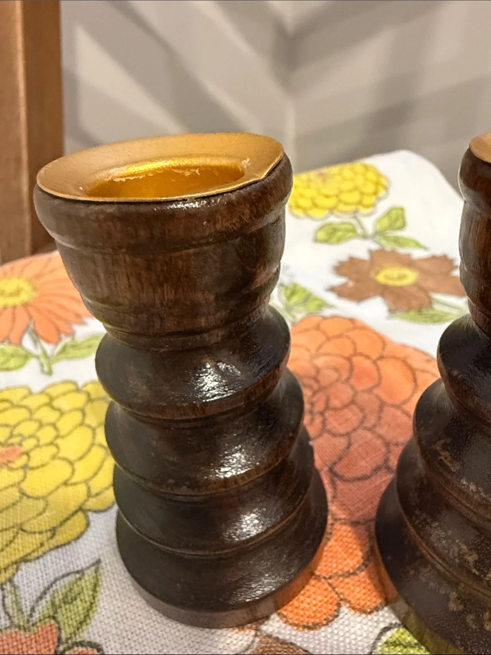 Vintage Turned Wood Candlestick Holders – Pair Farmhouse Decor